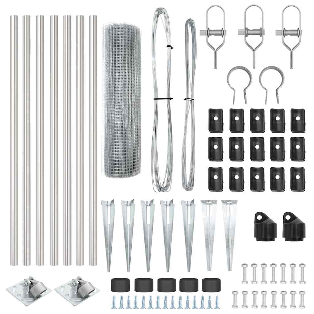 Fence with Posts Silver 1 x 10 m Steel