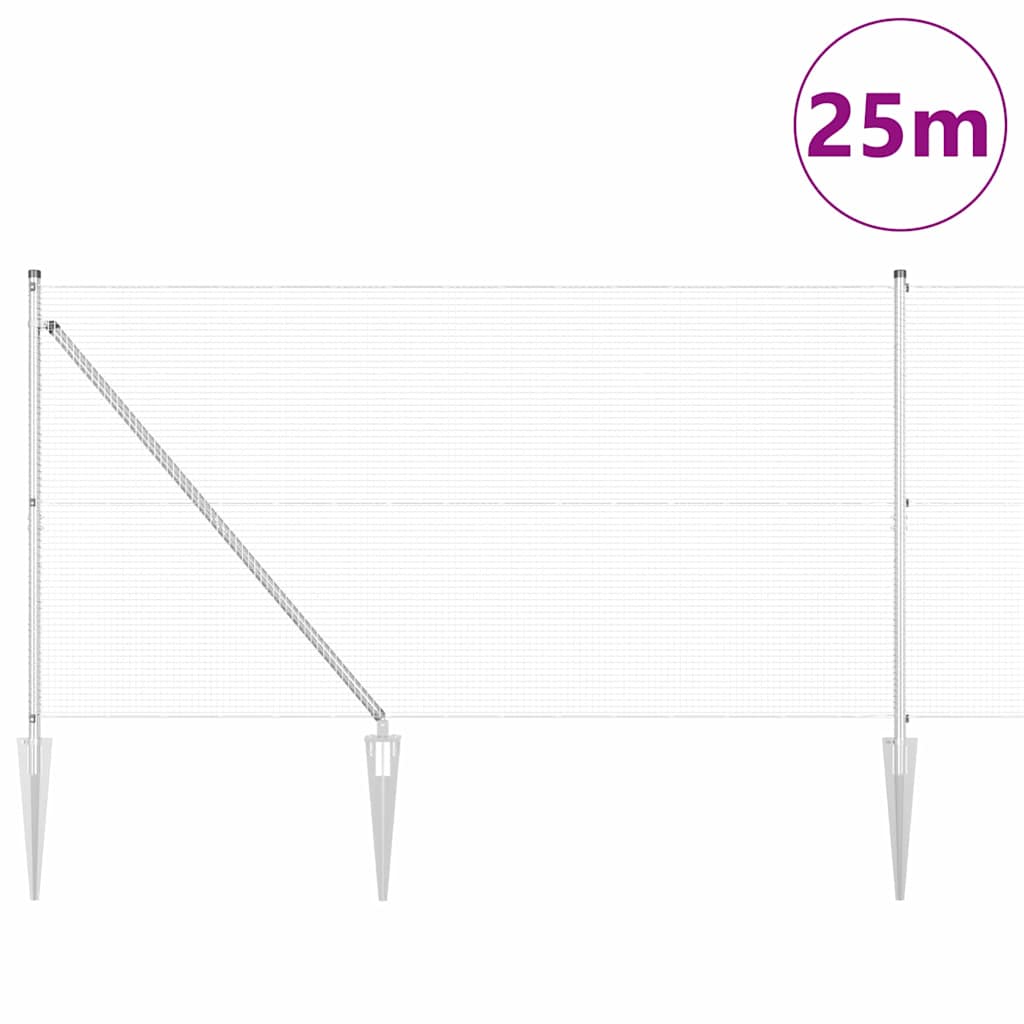 Fence with Posts Silver 1.2 x 25 m Steel
