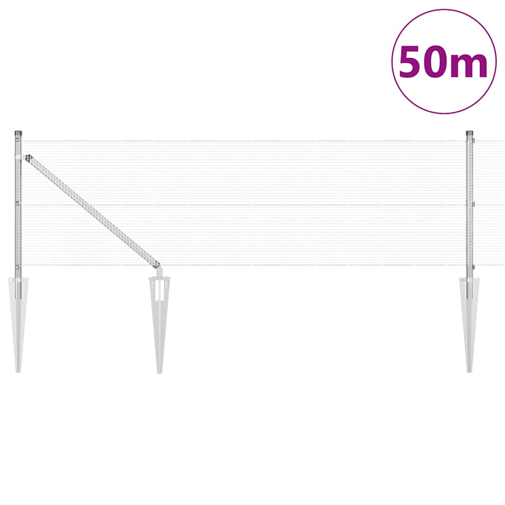 Fence with Posts Silver 0.4 x 50 m Steel