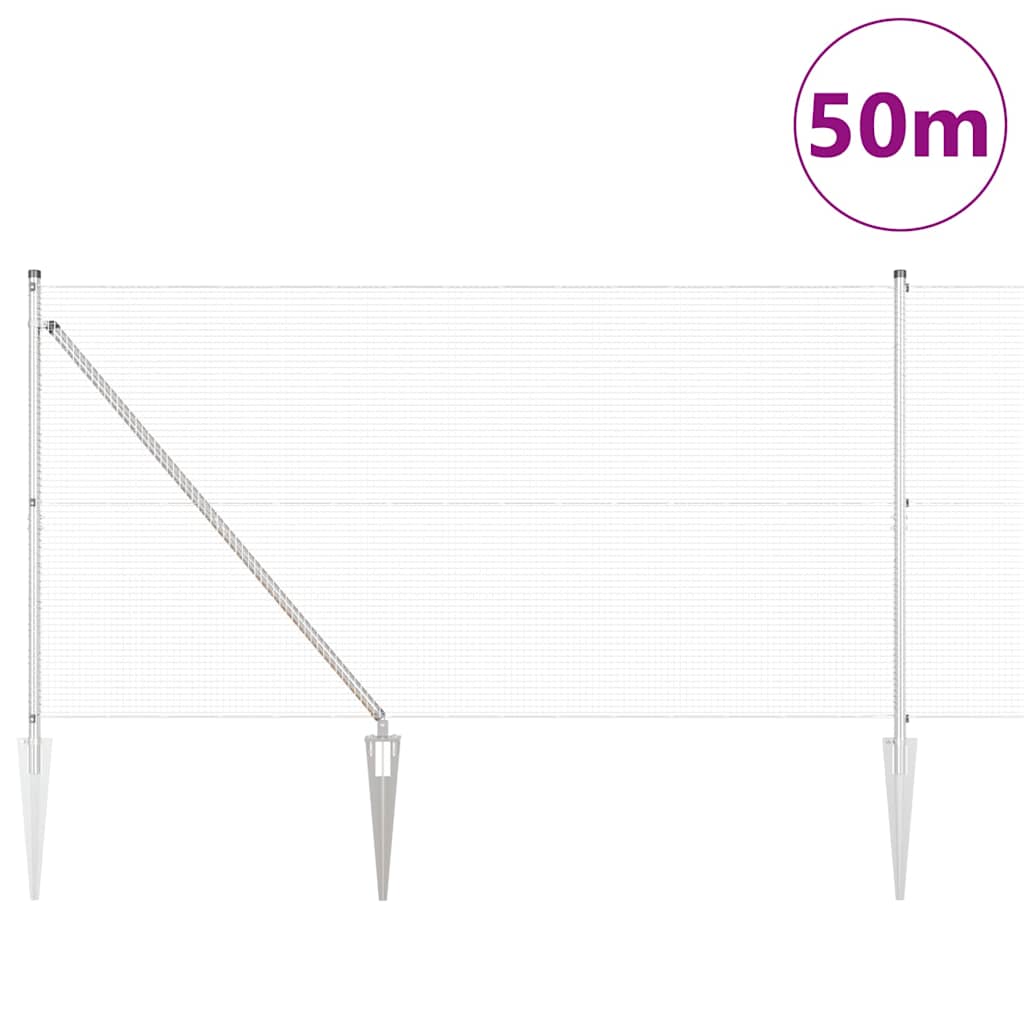 Fence with Posts Silver 1.4 x 50 m Steel