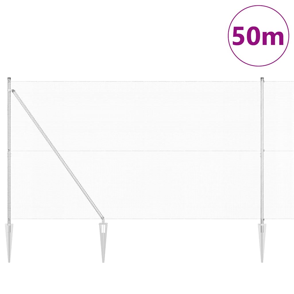 Fence with Posts Silver 1.5 x 50 m Steel