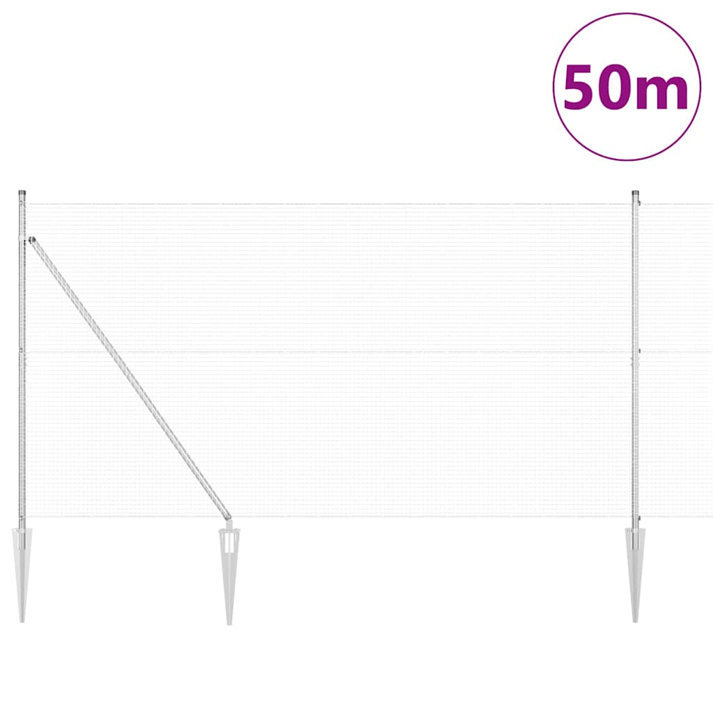 Fence with Posts Silver 1.5 x 50 m Steel
