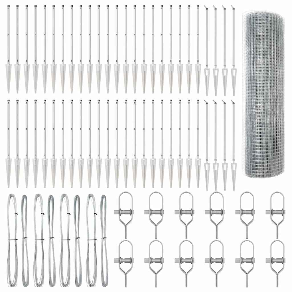 Fence with Posts Silver 0.5 x 100 m Steel