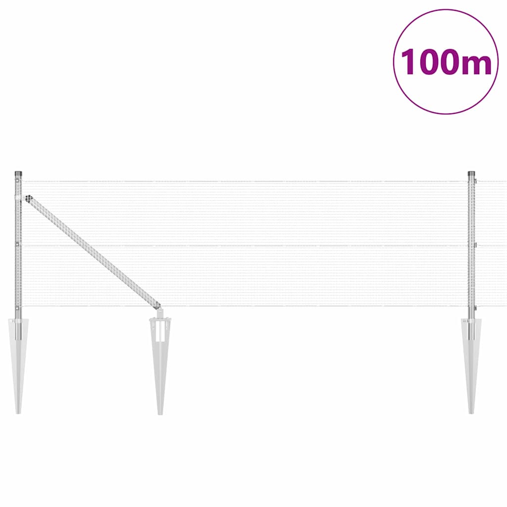 Fence with Posts Silver 0.6 x 100 m Steel
