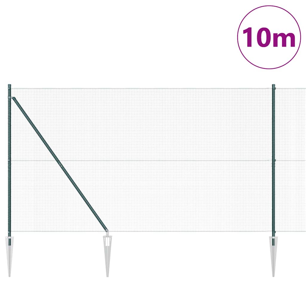 Fence with Posts Green 1.6 x 10 m Steel