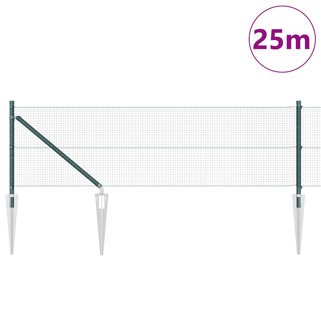 Fence with Posts Green 0.5 x 25 m Steel