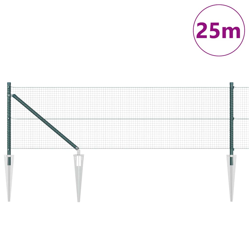 Fence with Posts Green 0.6 x 25 m Steel