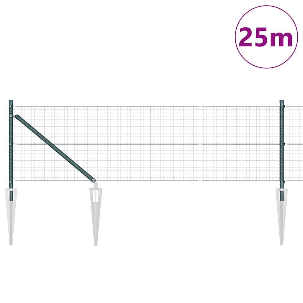 Fence with Posts Green 0.8 x 25 m Steel