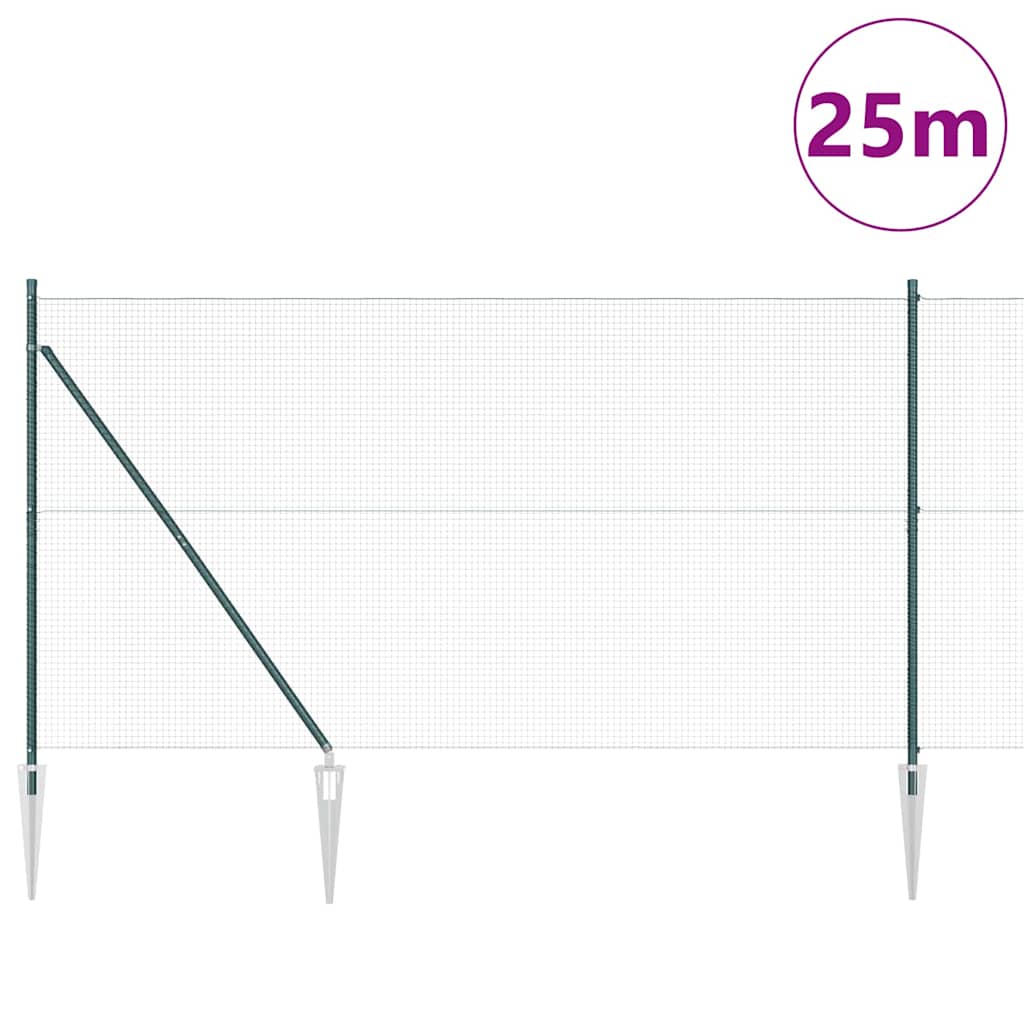 Fence with Posts Green 1.4 x 25 m Steel