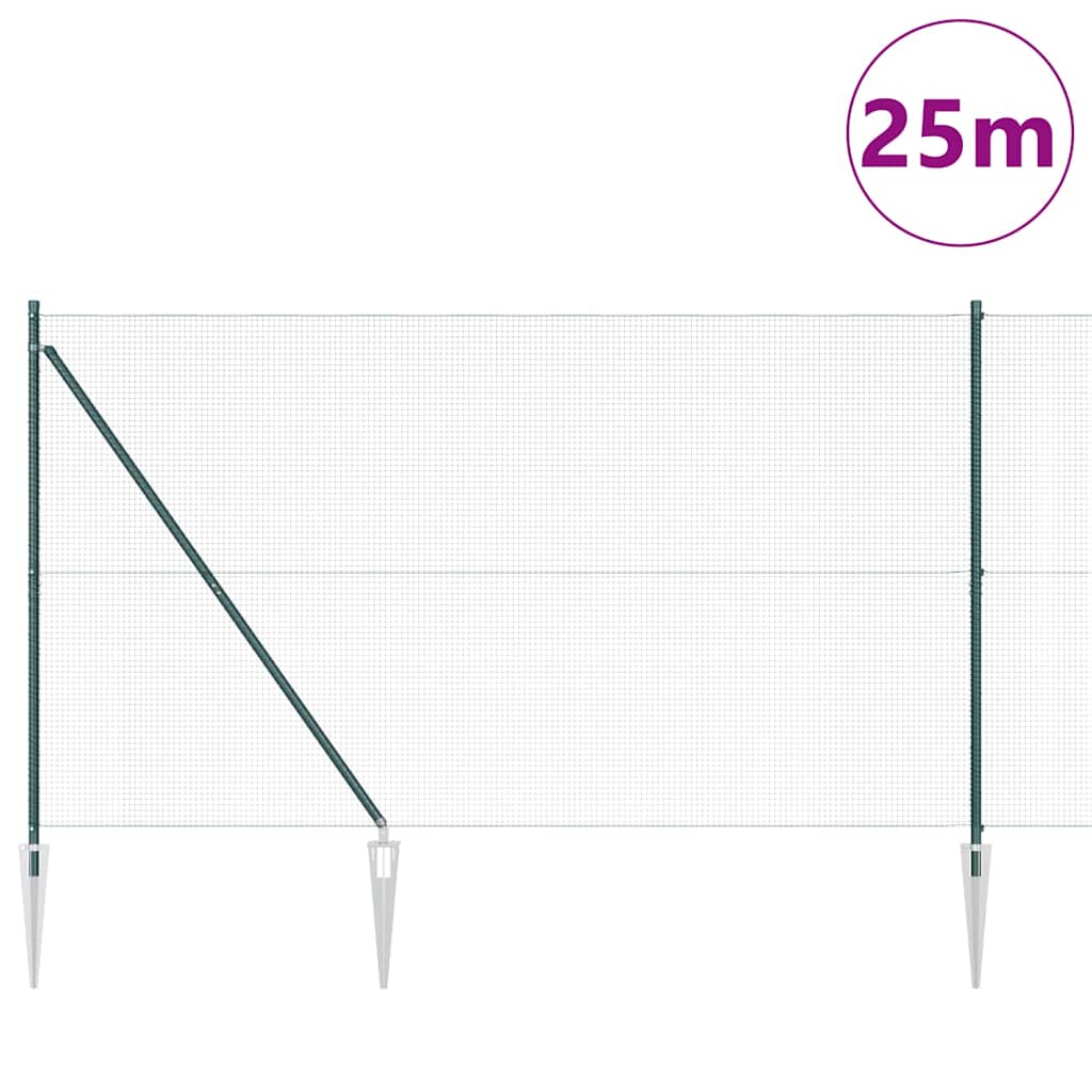 Fence with Posts Green 1.6 x 25 m Steel