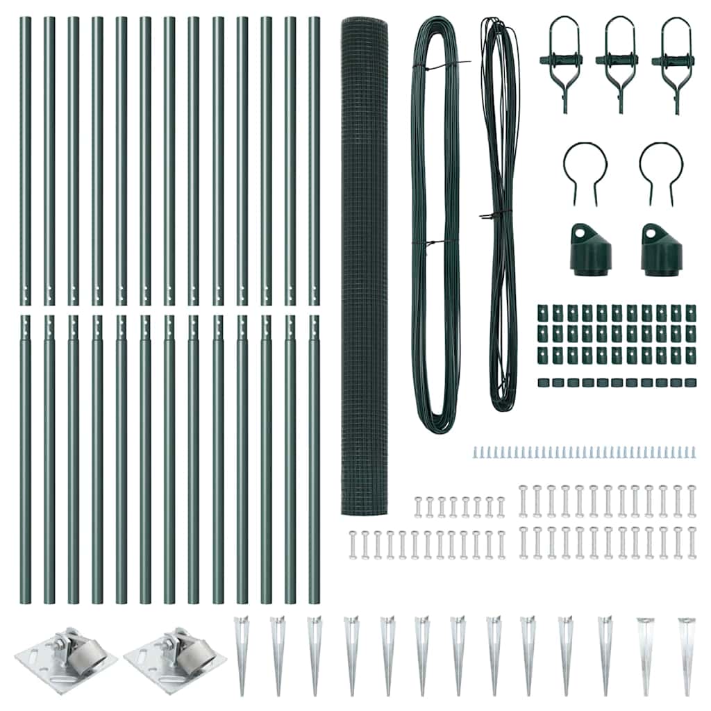 Fence with Posts Green 1.6 x 25 m Steel