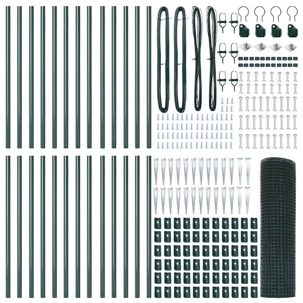 Fence with Posts Green 0.5 x 50 m Steel