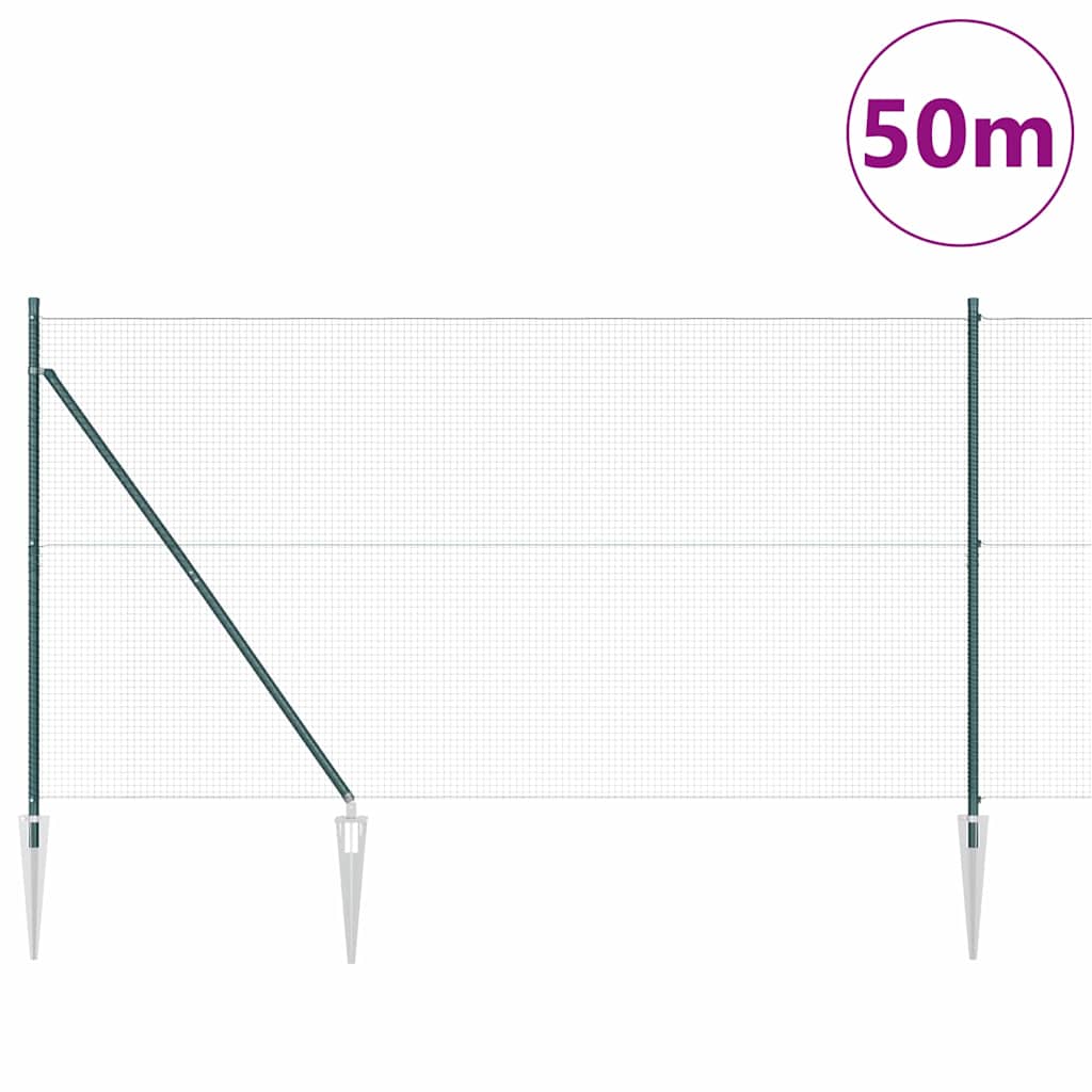 Fence with Posts Green 1.4 x 50 m Steel