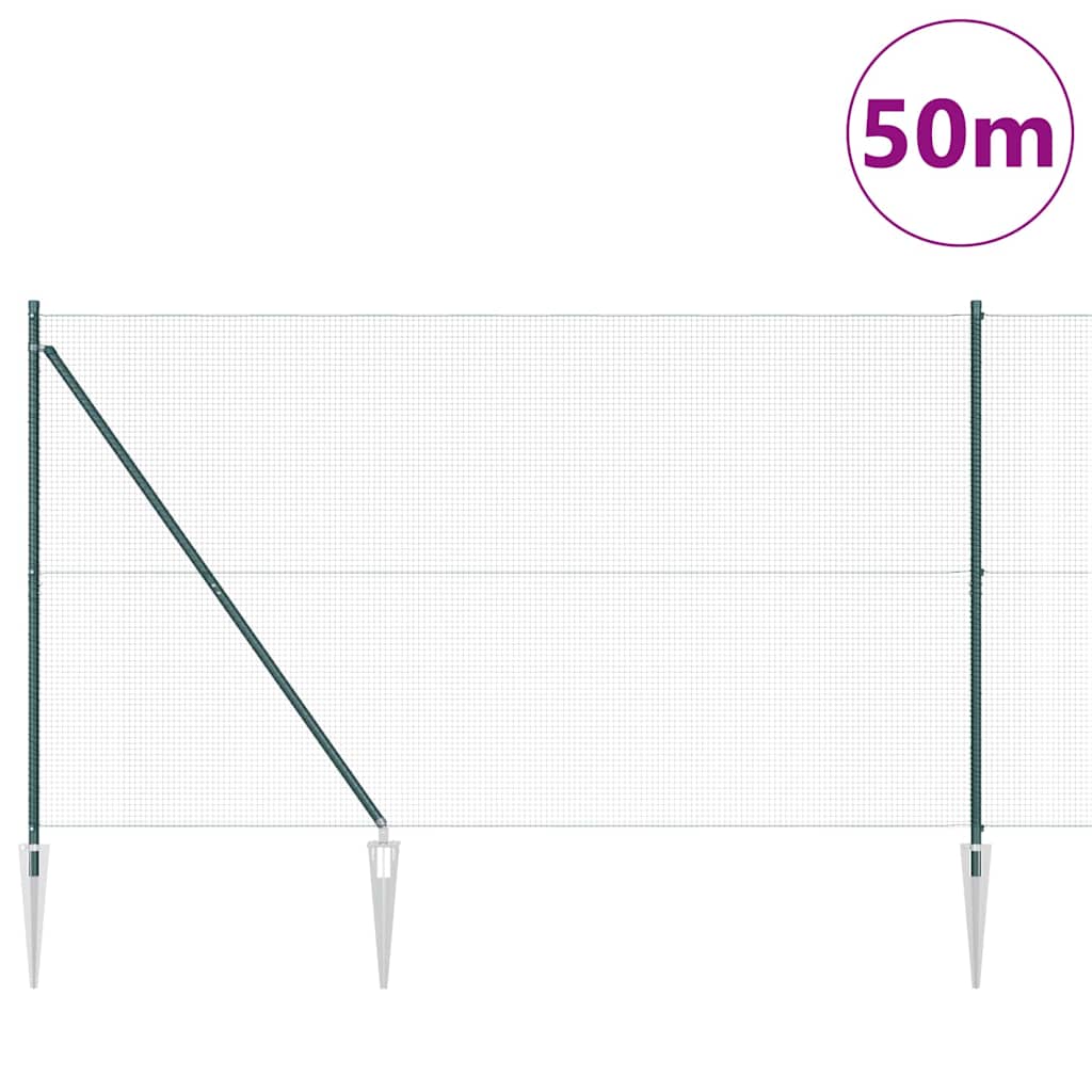 Fence with Posts Green 1.5 x 50 m Steel