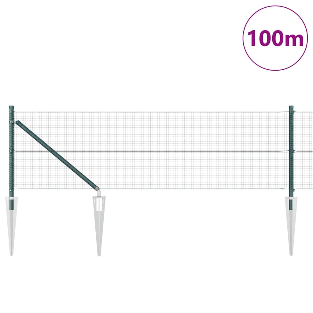 Fence with Posts Green 0.6 x 100 m Steel