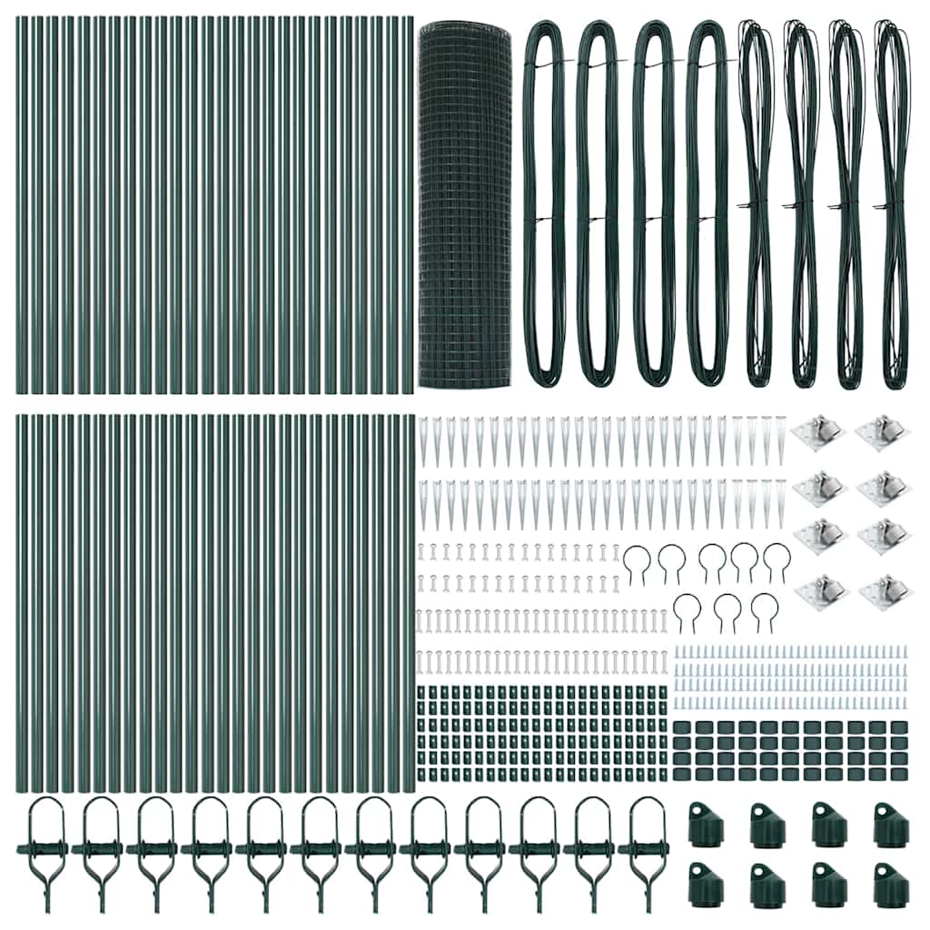 Fence with Posts Green 0.8 x 100 m Steel