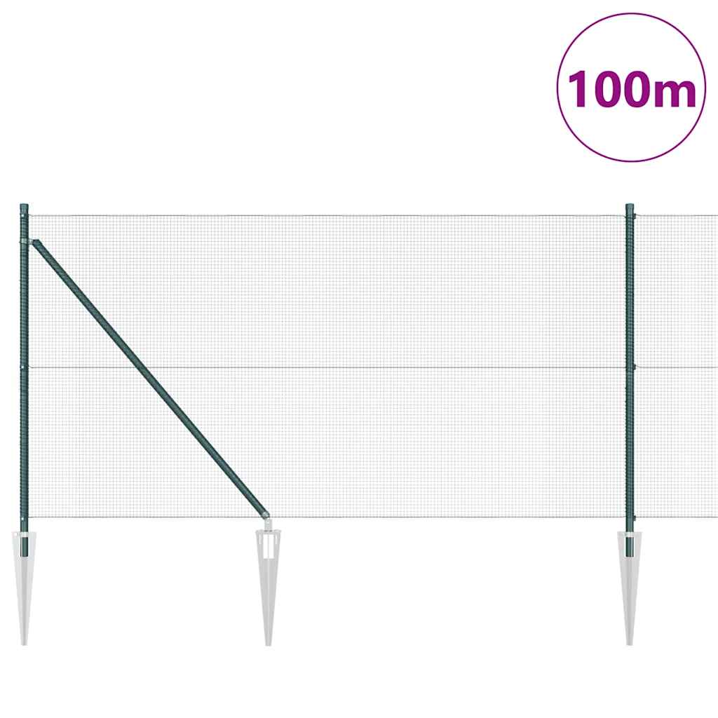 Fence with Posts Green 1 x 100 m Steel