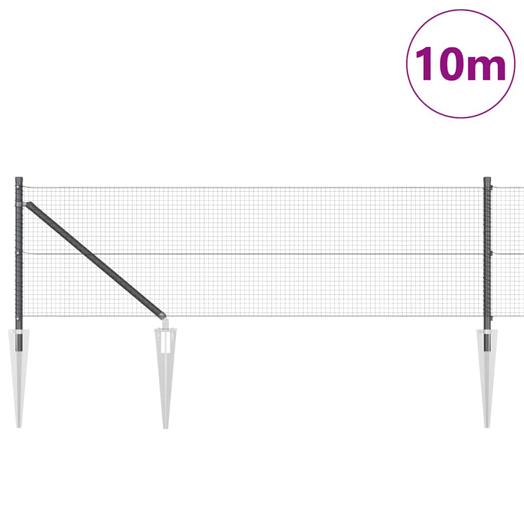 Fence with Posts Grey 0.6 x 10 m Steel