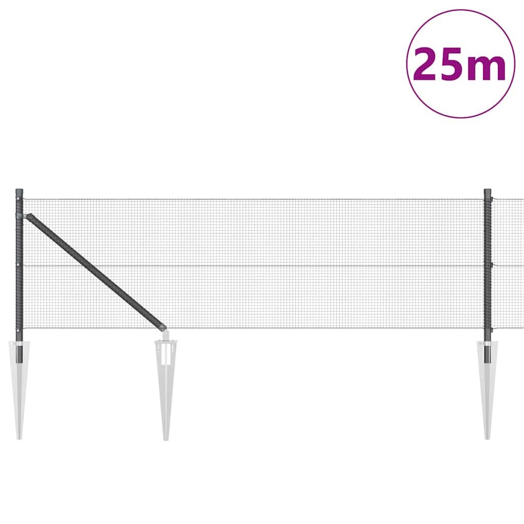 Fence with Posts Grey 0.4 x 25 m Steel