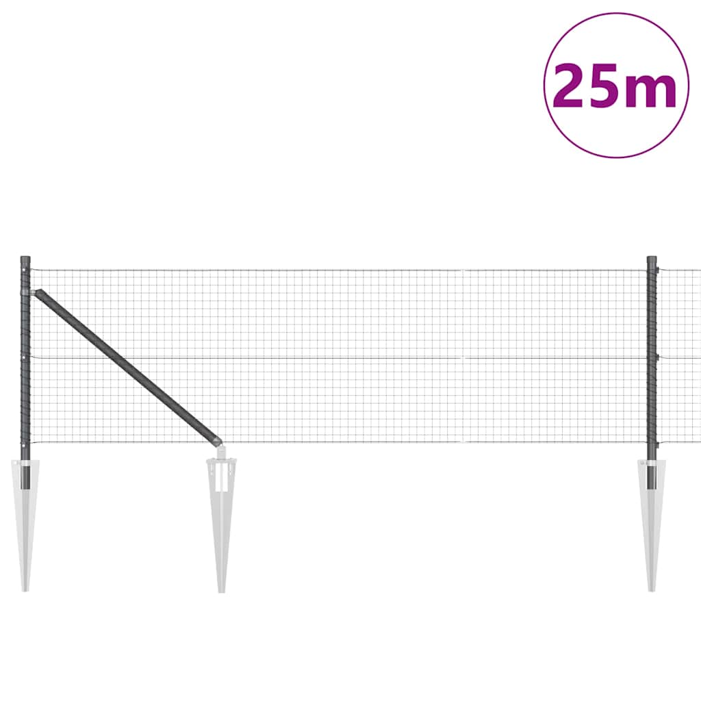 Fence with Posts Grey 0.8 x 25 m Steel