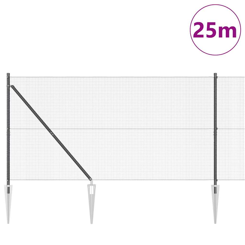 Fence with Posts Grey 1.2 x 25 m Steel