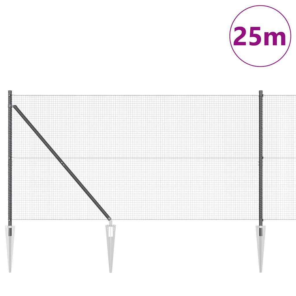 Fence with Posts Grey 1.4 x 25 m Steel