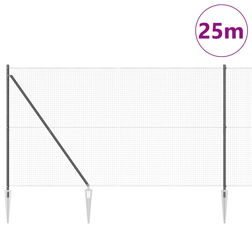 Fence with Posts Grey 1.5 x 25 m Steel