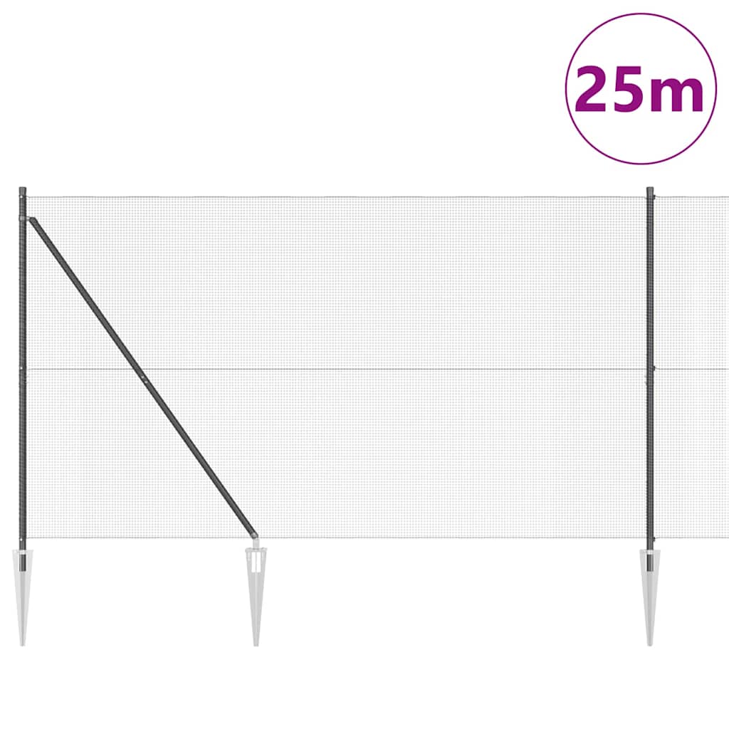 Fence with Posts Grey 1.6 x 25 m Steel