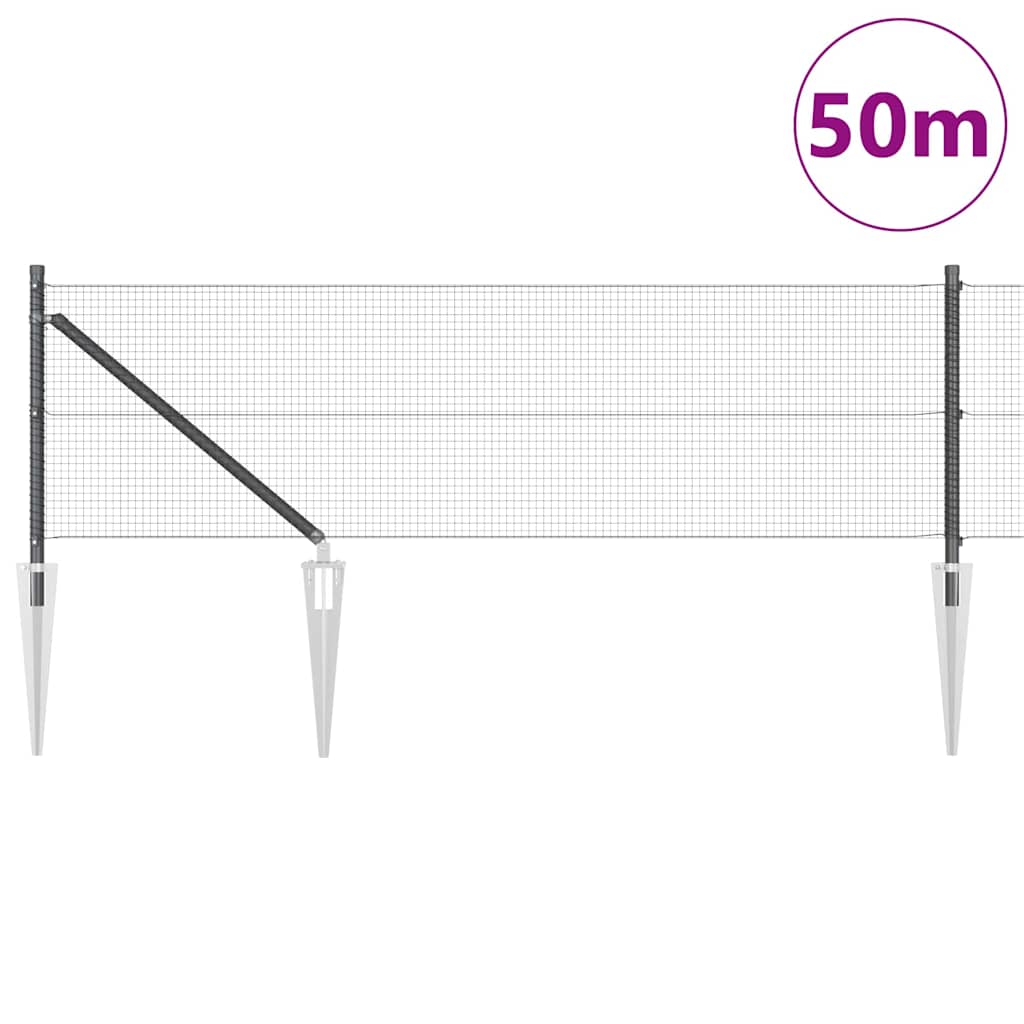Fence with Posts Grey 0.8 x 50 m Steel