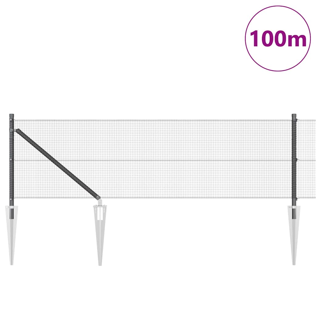 Fence with Posts Grey 0.5 x 100 m Steel