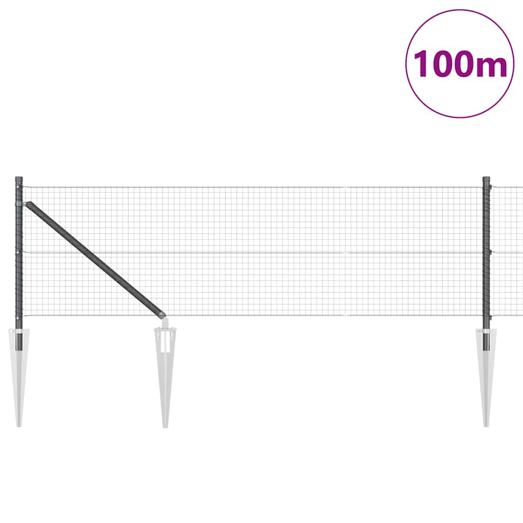 Fence with Posts Grey 0.5 x 100 m Steel