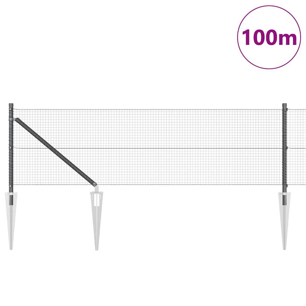 Fence with Posts Grey 0.6 x 100 m Steel