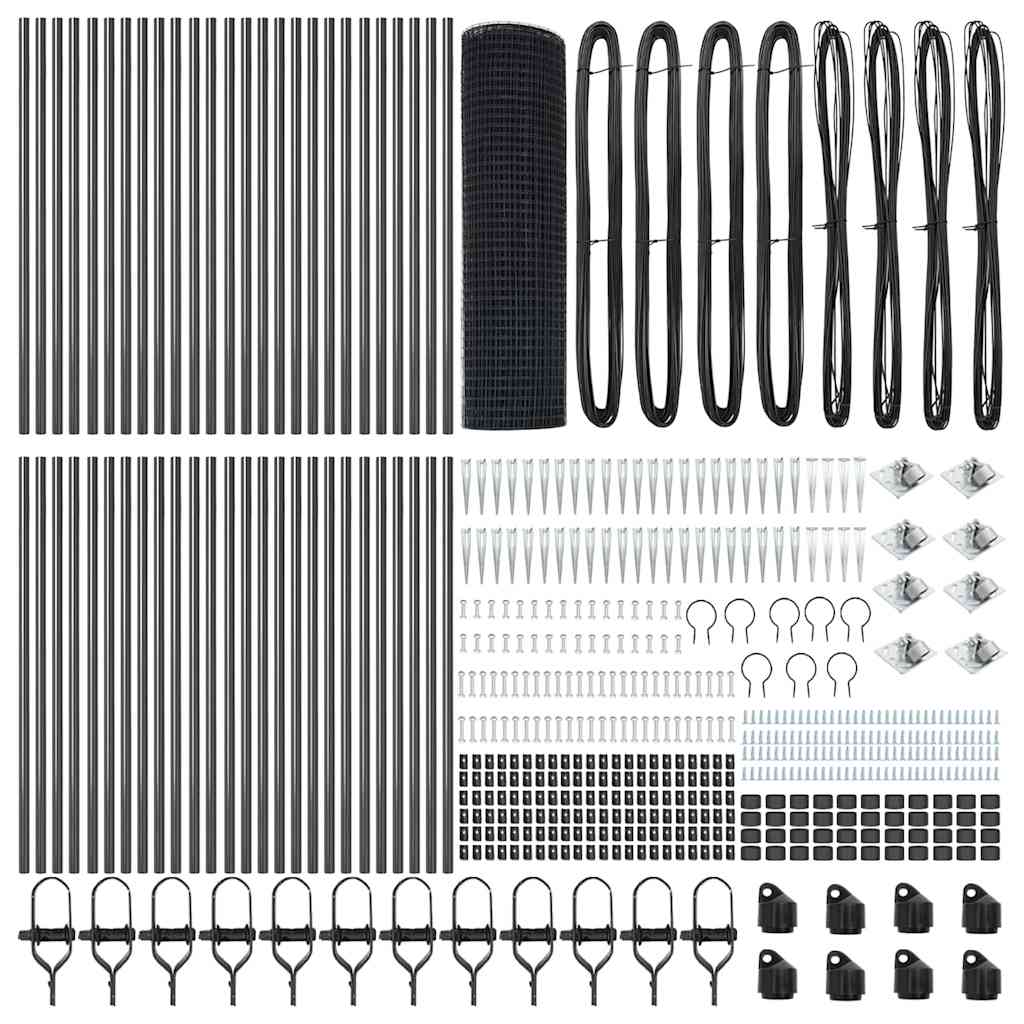 Fence with Posts Grey 1 x 100 m Steel