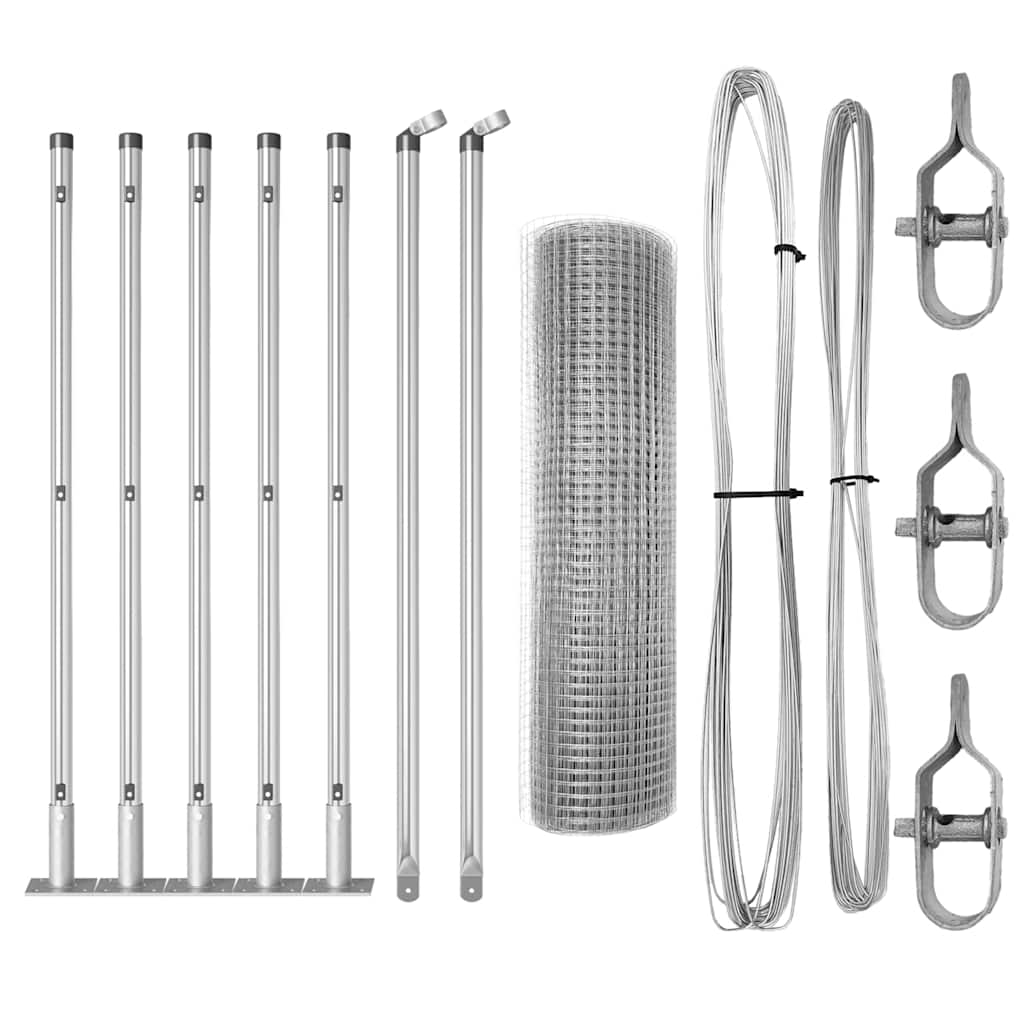 Fence with Posts Silver 0.5 x 10 m Steel