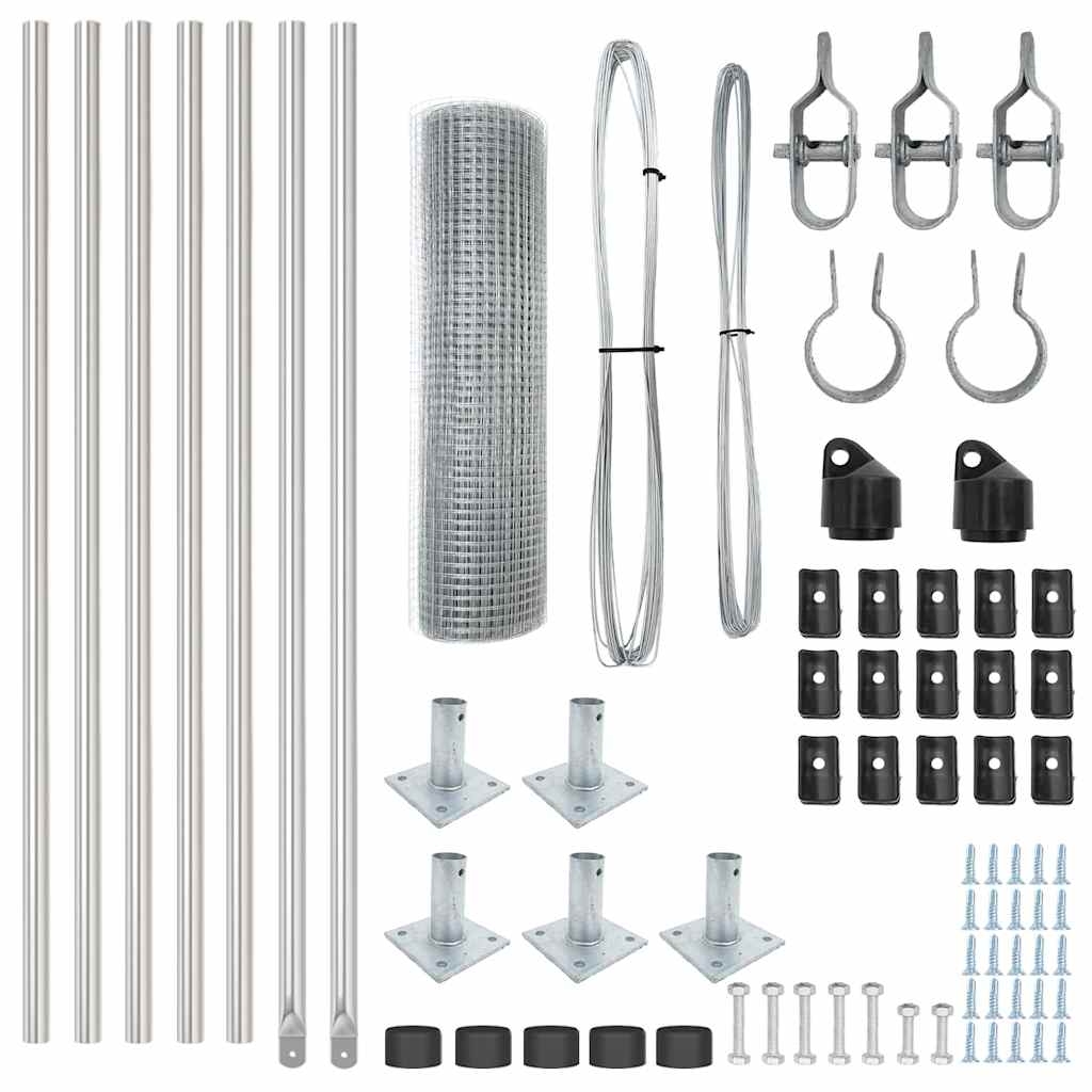 Fence with Posts Silver 0.5 x 10 m Steel
