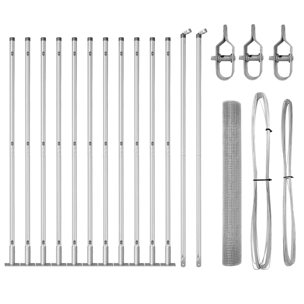 Fence with Posts Silver 1 x 25 m Steel