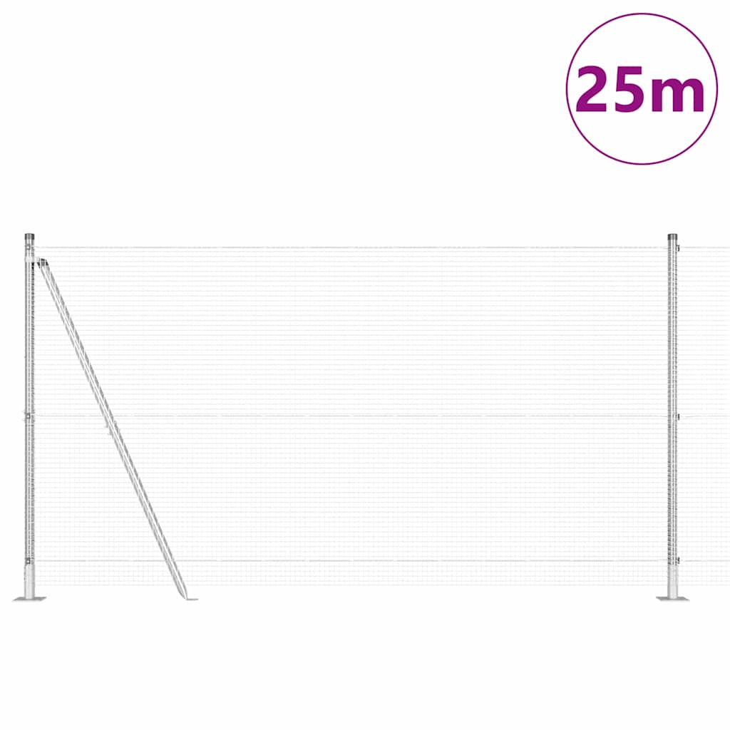 Fence with Posts Silver 1.2 x 25 m Steel