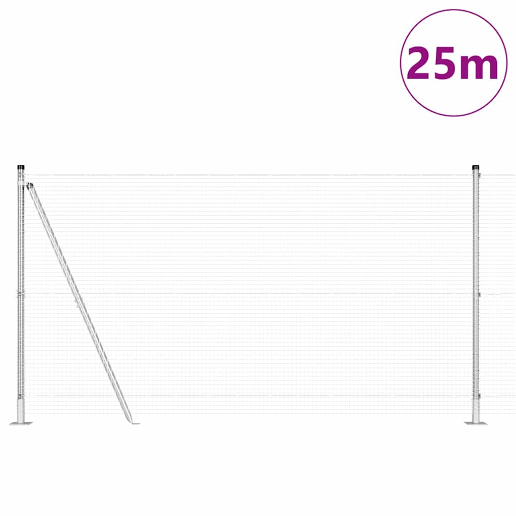 Fence with Posts Silver 1.2 x 25 m Steel