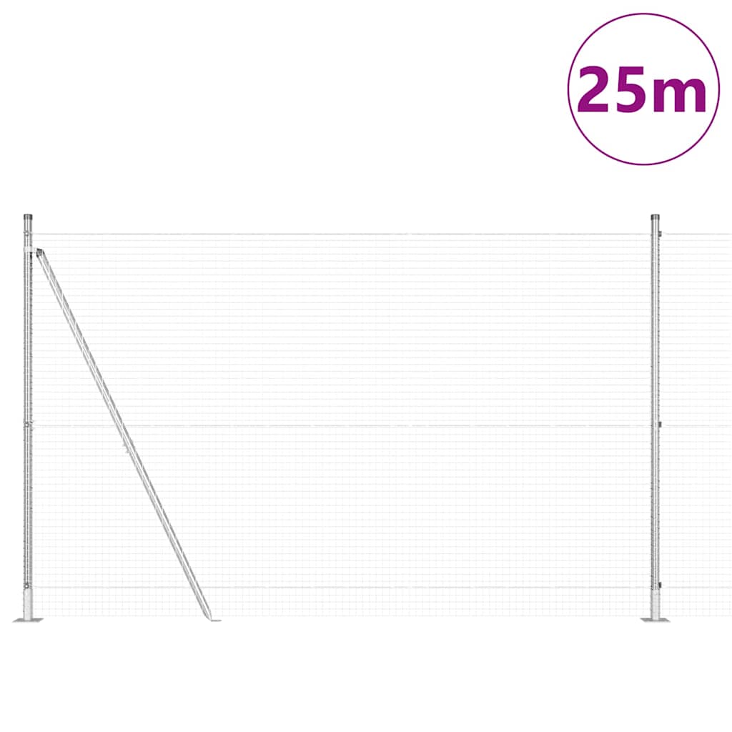 Fence with Posts Silver 1.6 x 25 m Steel