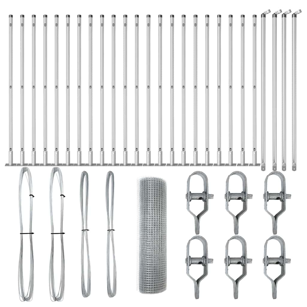 Fence with Posts Silver 1 x 50 m Steel