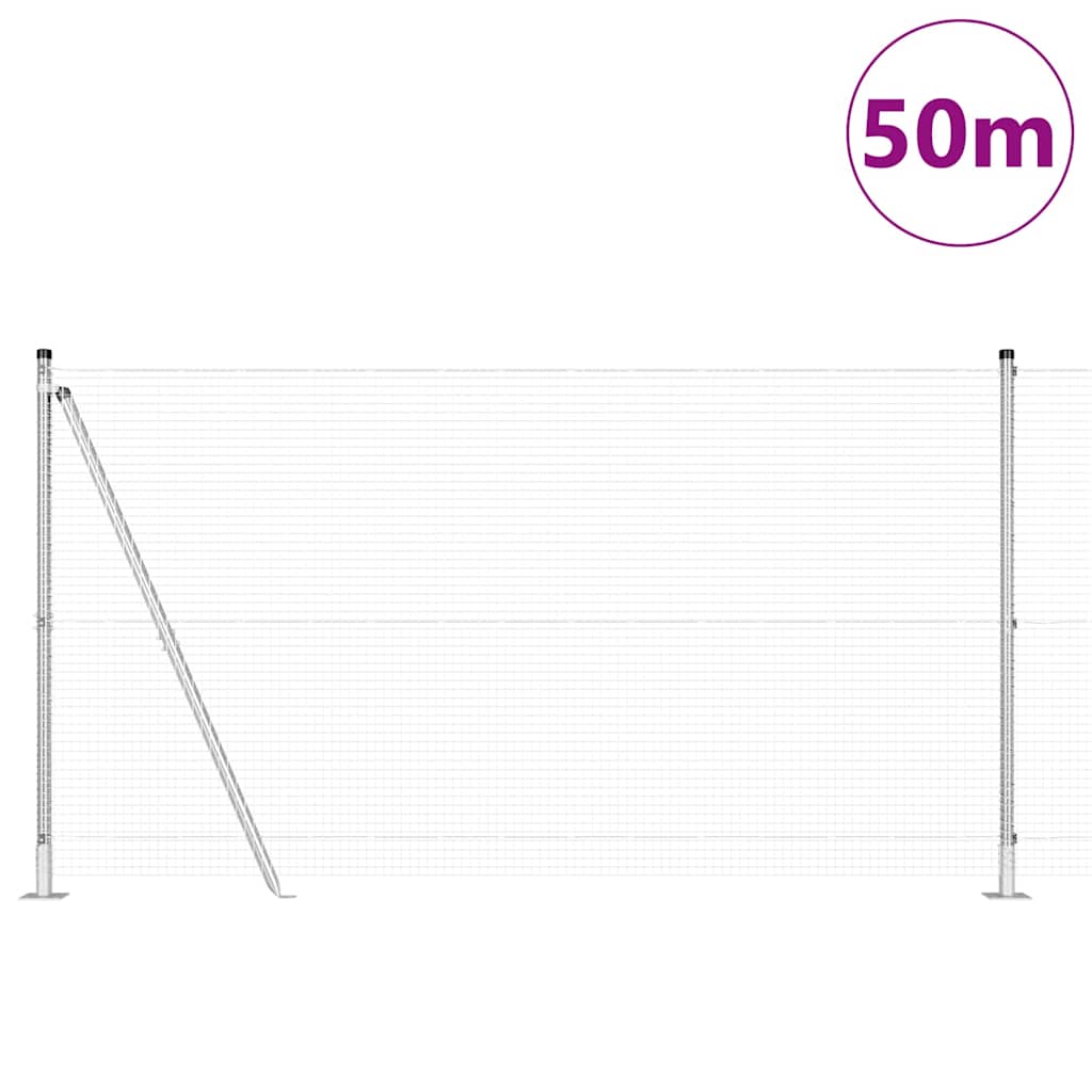 Fence with Posts Silver 1.2 x 50 m Steel