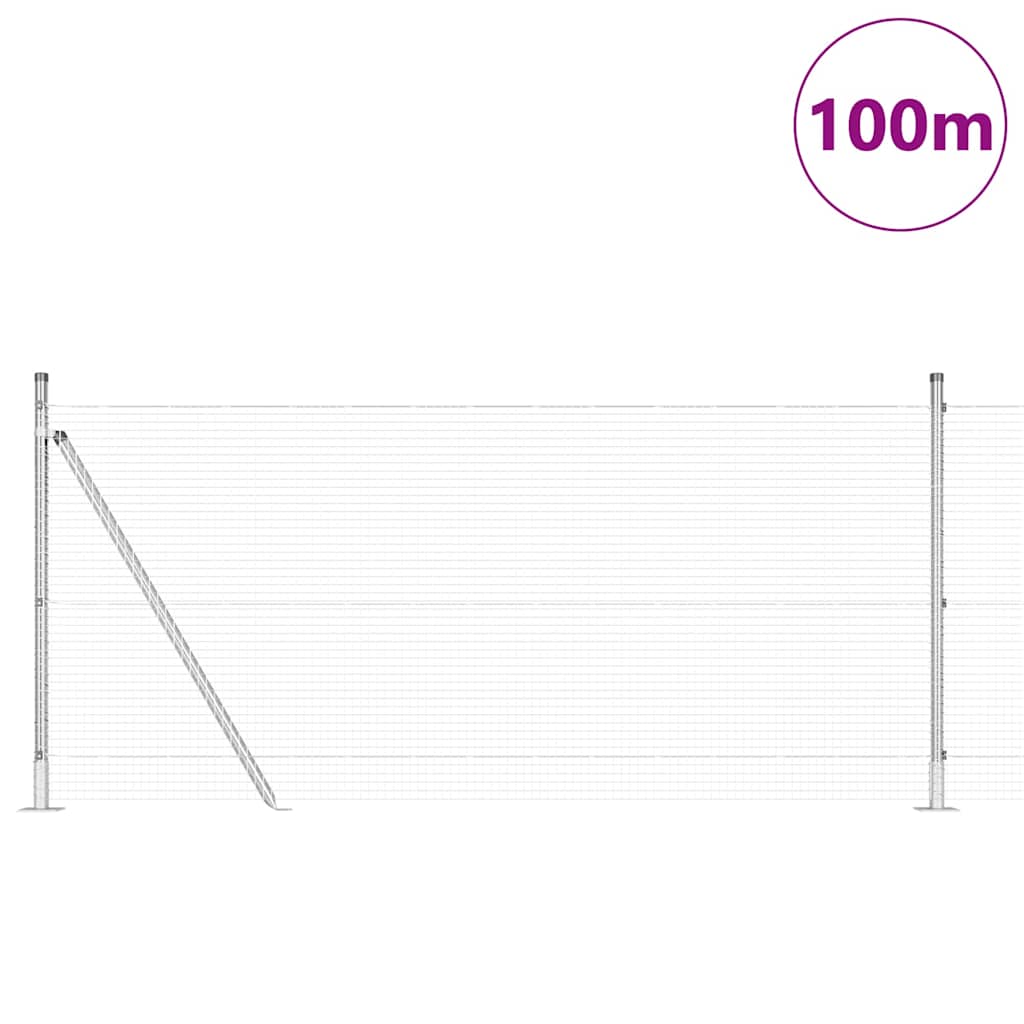 Fence with Posts Silver 0.8 x 100 m Steel