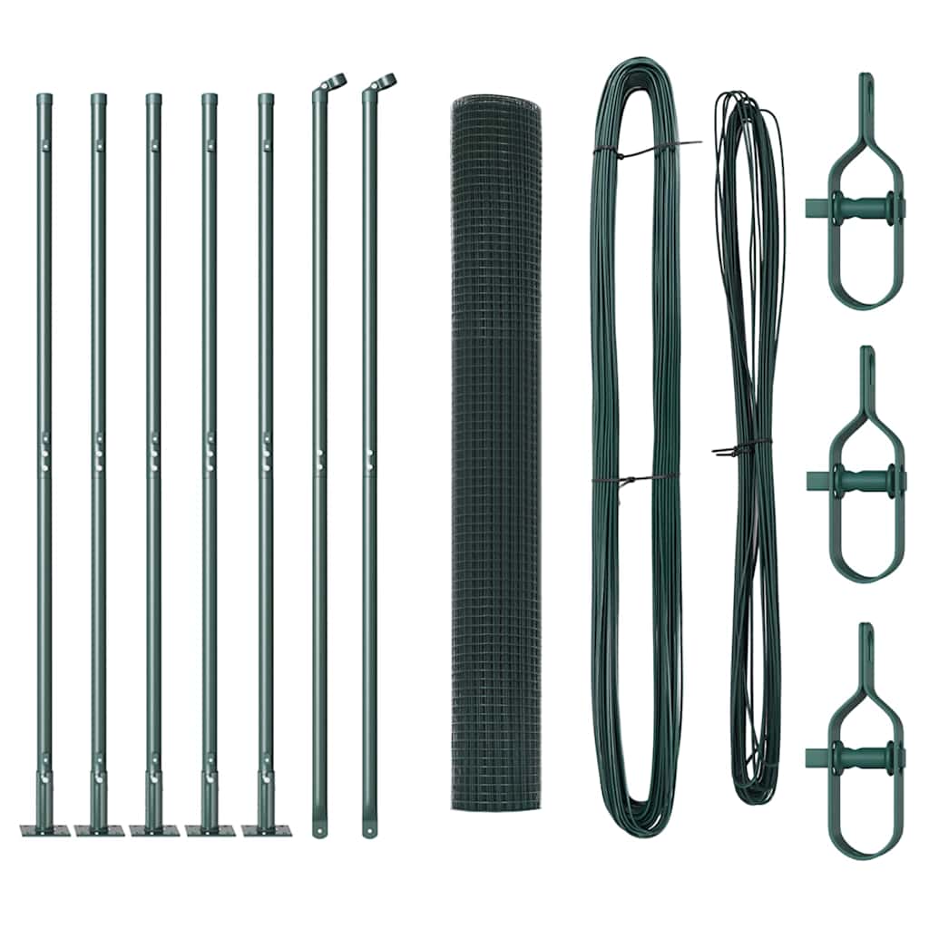Fence with Posts Green 1 x 10 m Steel