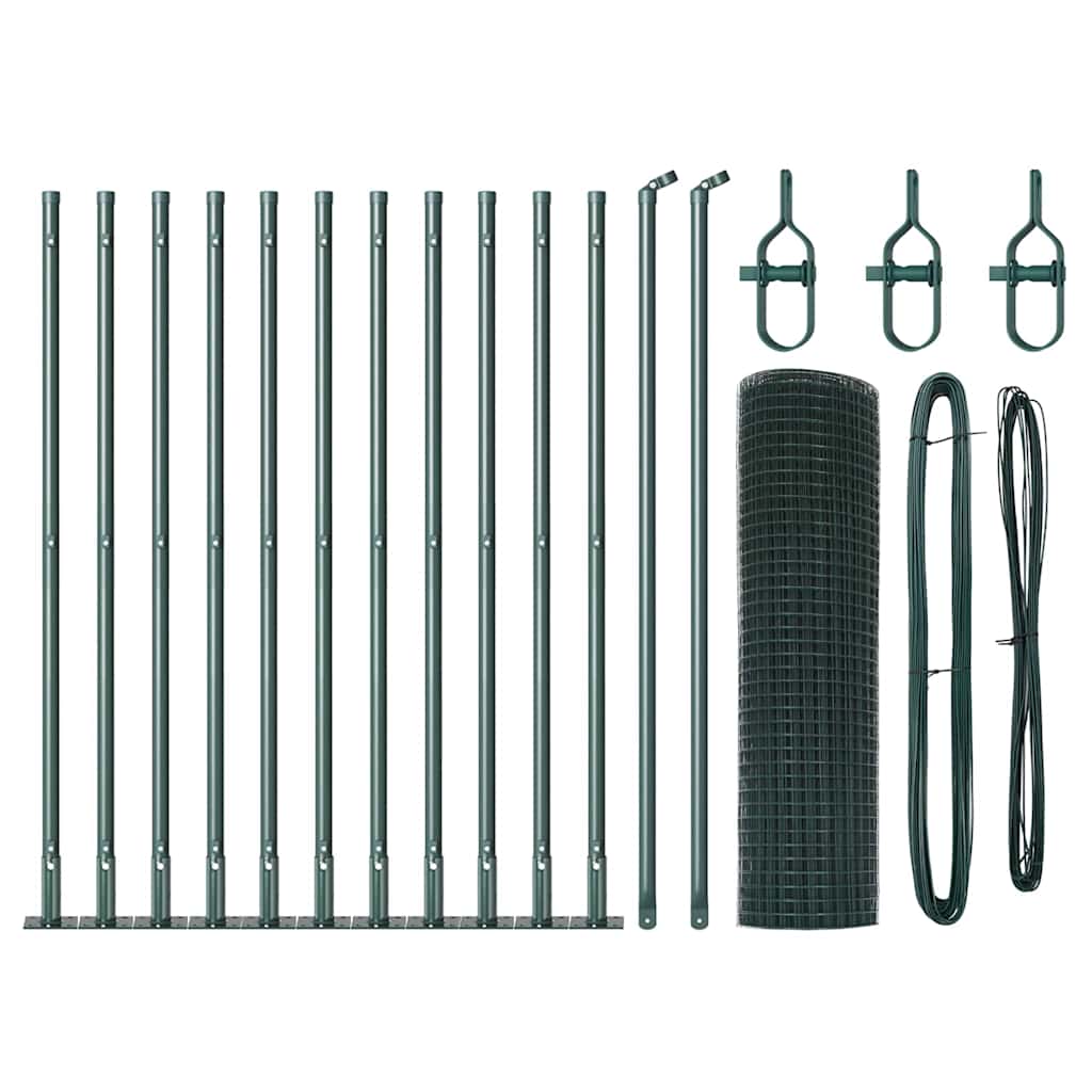 Fence with Posts Green 0.6 x 25 m Steel