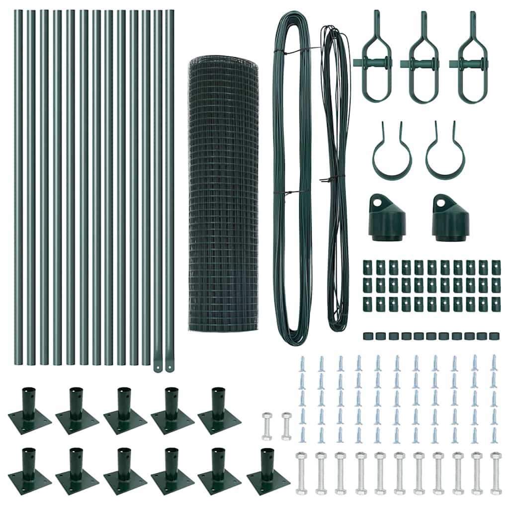 Fence with Posts Green 0.6 x 25 m Steel