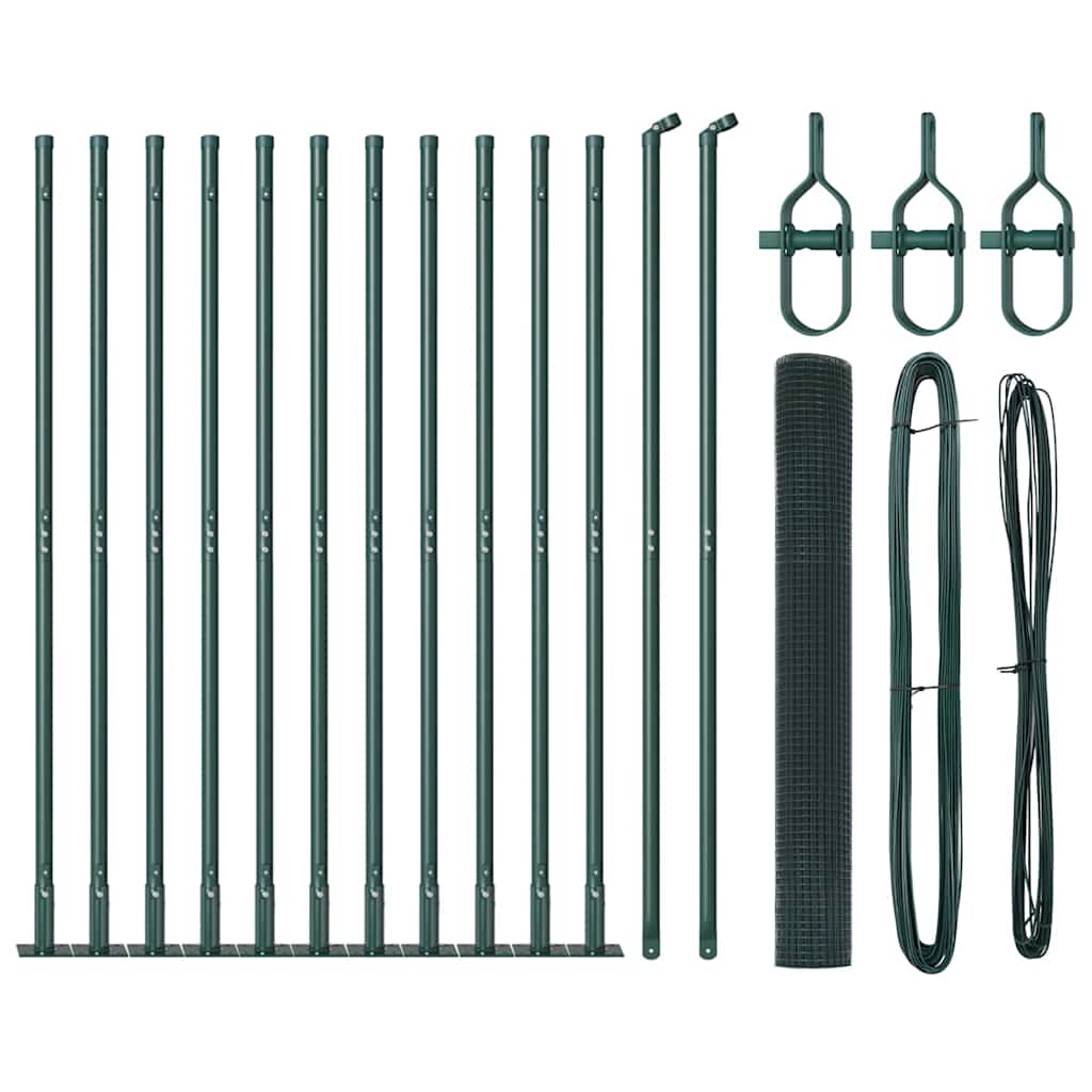 Fence with Posts Green 0.8 x 25 m Steel