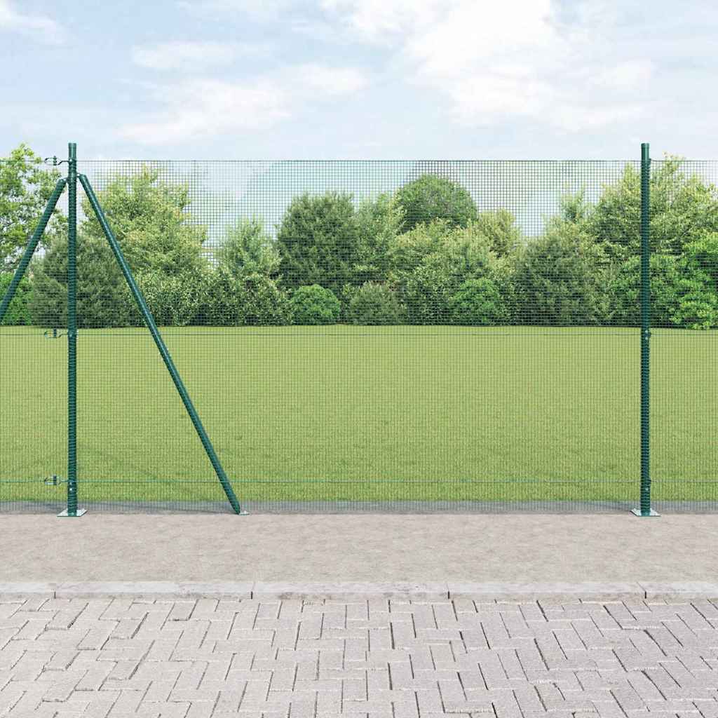 Fence with Posts Green 1.6 x 25 m Steel