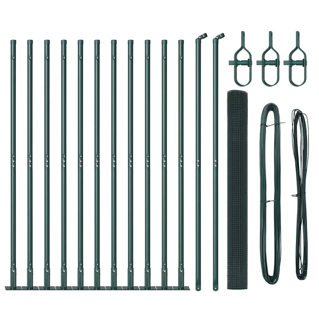 Fence with Posts Green 1.6 x 25 m Steel