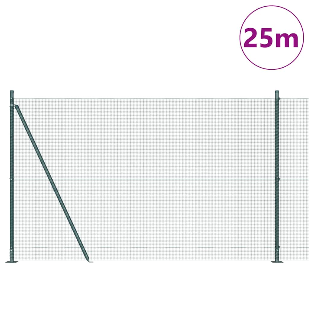Fence with Posts Green 1.6 x 25 m Steel