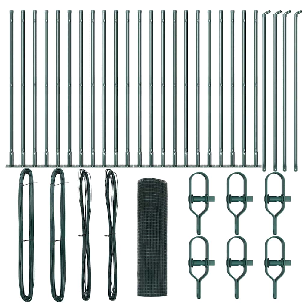 Fence with Posts Green 1 x 50 m Steel
